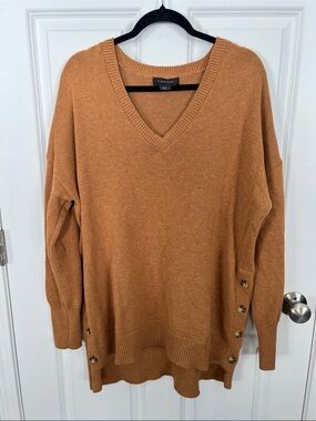 Tahari Camel V-Neck Side-Button Sweater